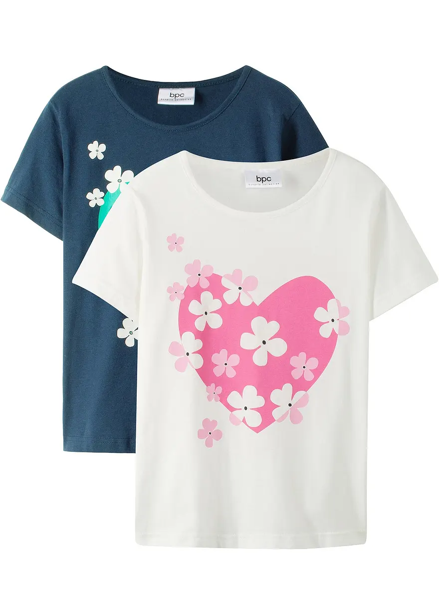 T-Shirt aus reiner Bio-Baumwolle(2er Pack) in weiß von vorne - bonprix