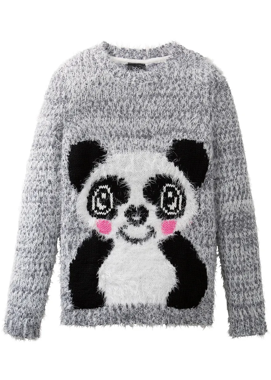 Flauschiger Mädchen Strickpullover in grau von vorne - bonprix