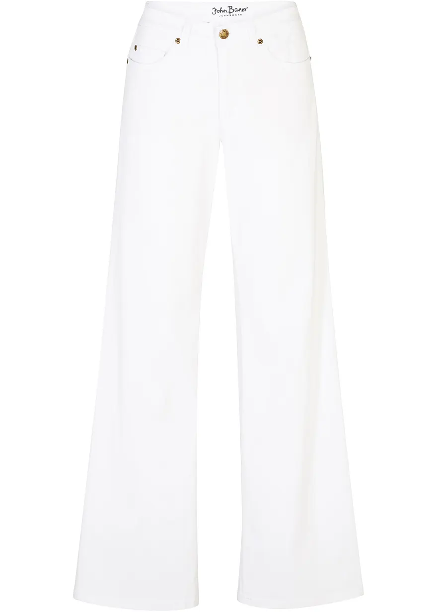Wide-Leg-Jeans, Mid Waist, Stretch in weiß von vorne - bonprix