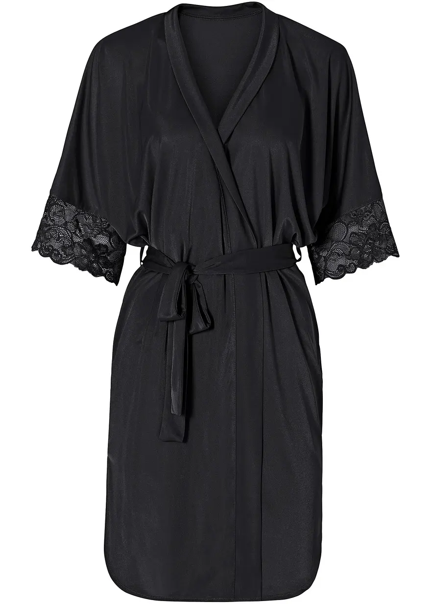 Satin Kimono in schwarz von vorne - bonprix