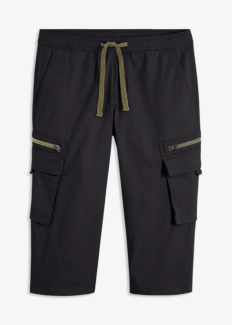3/4 Schlupfhose mit Cargotaschen, Regular Fit in schwarz von vorne - bonprix