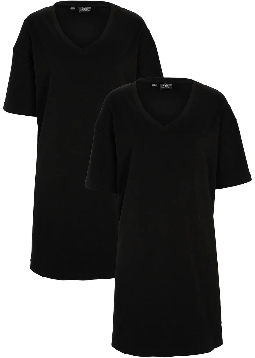 Oversize-Kleid mit aus reiner Baumwolle (2er Pack) in schwarz von vorne - bonprix