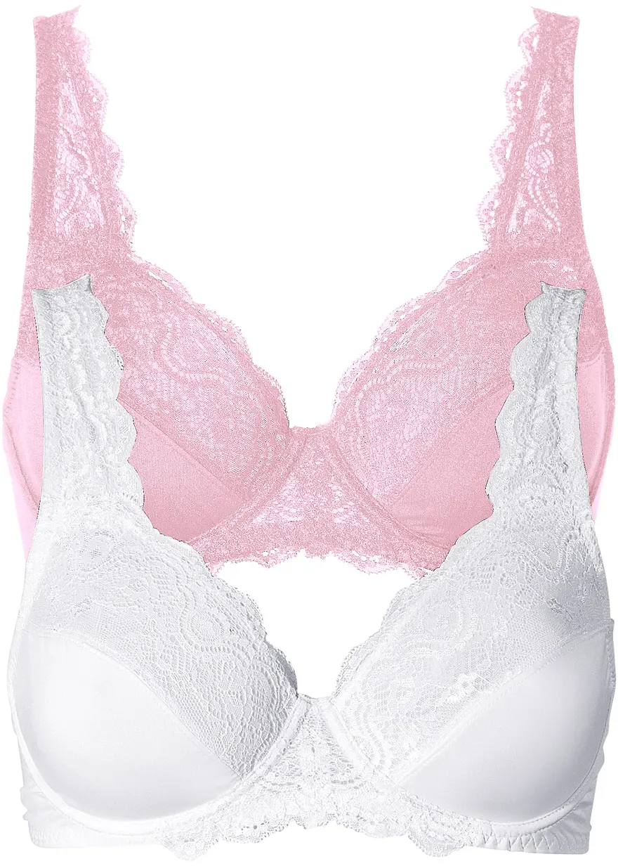 Bügel-BH mit zarter Spitze (2er Pack) in rosa von vorne - bonprix
