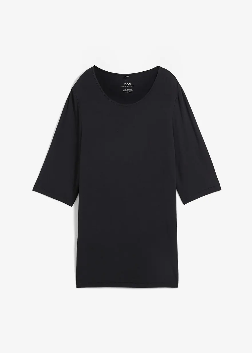 Funktions-Longshirt mit Schlitz, schnelltrocknend in schwarz von vorne - bonprix
