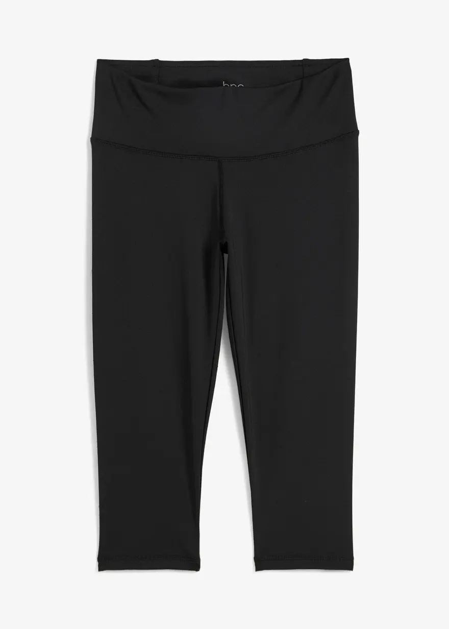 Funktions-Leggings mit Ocean Bound Plastic, Bermuda-Länge in schwarz von vorne - bonprix