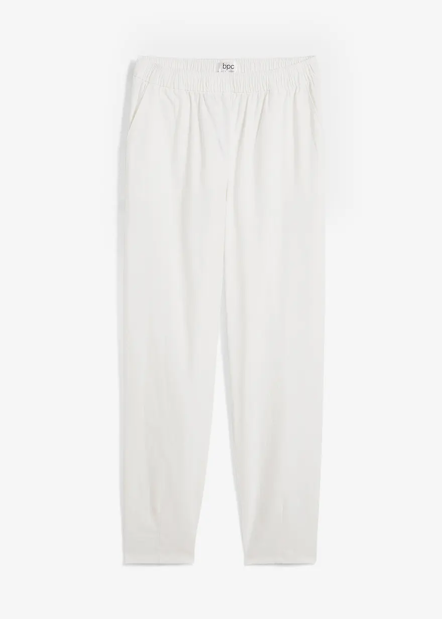 Hose aus Baumwoll-Leinen-Mix, High-Waist in weiß von vorne - bonprix