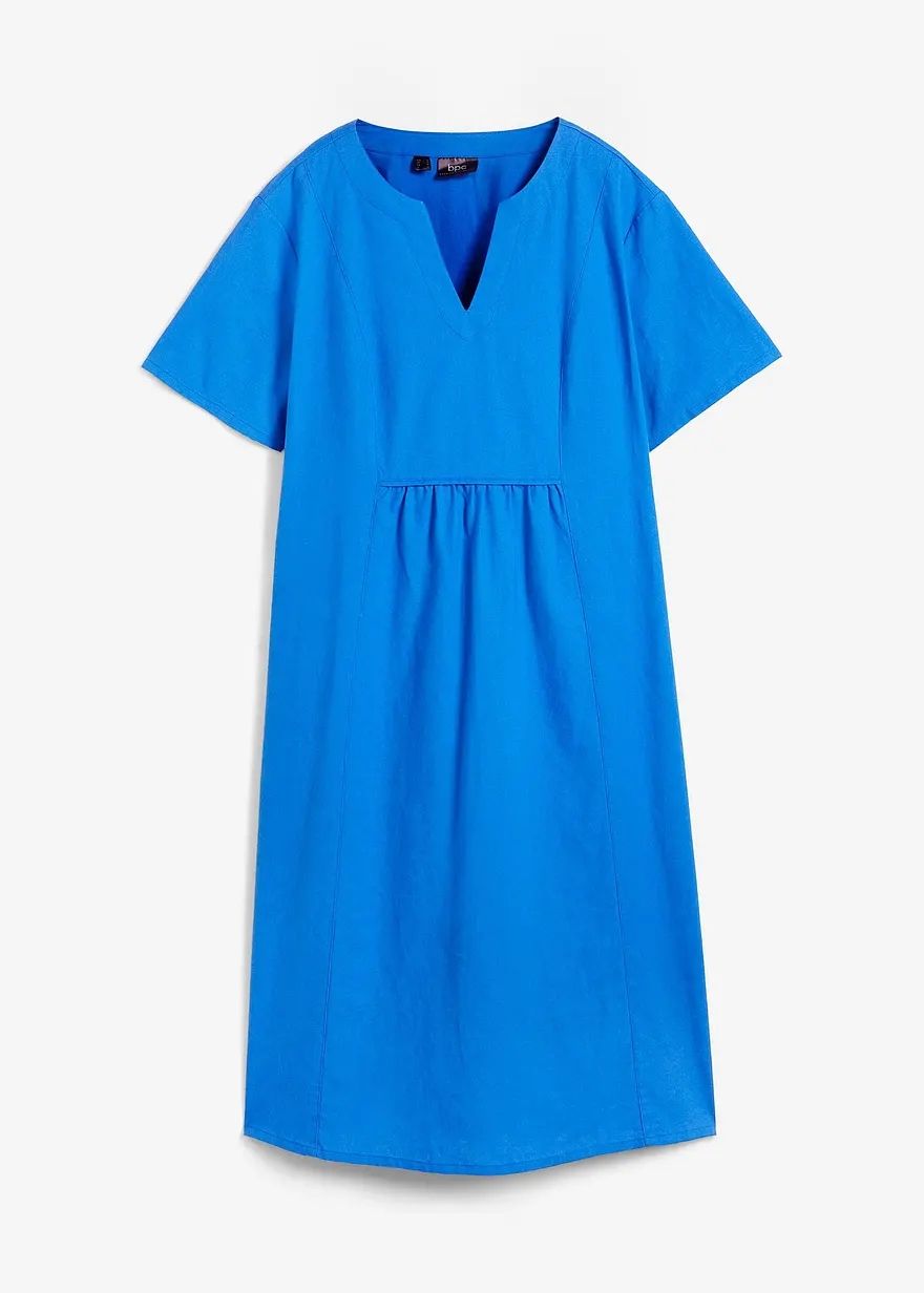 Tunika-Kleid mit Taschen aus Leinen-Baumwoll-Mix in blau von vorne - bonprix