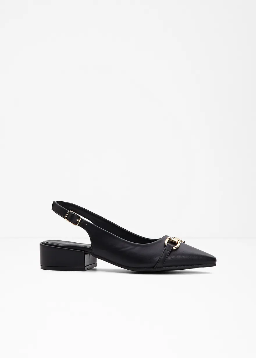 Slingpumps mit flachem Absatz in schwarz von vorne - bonprix