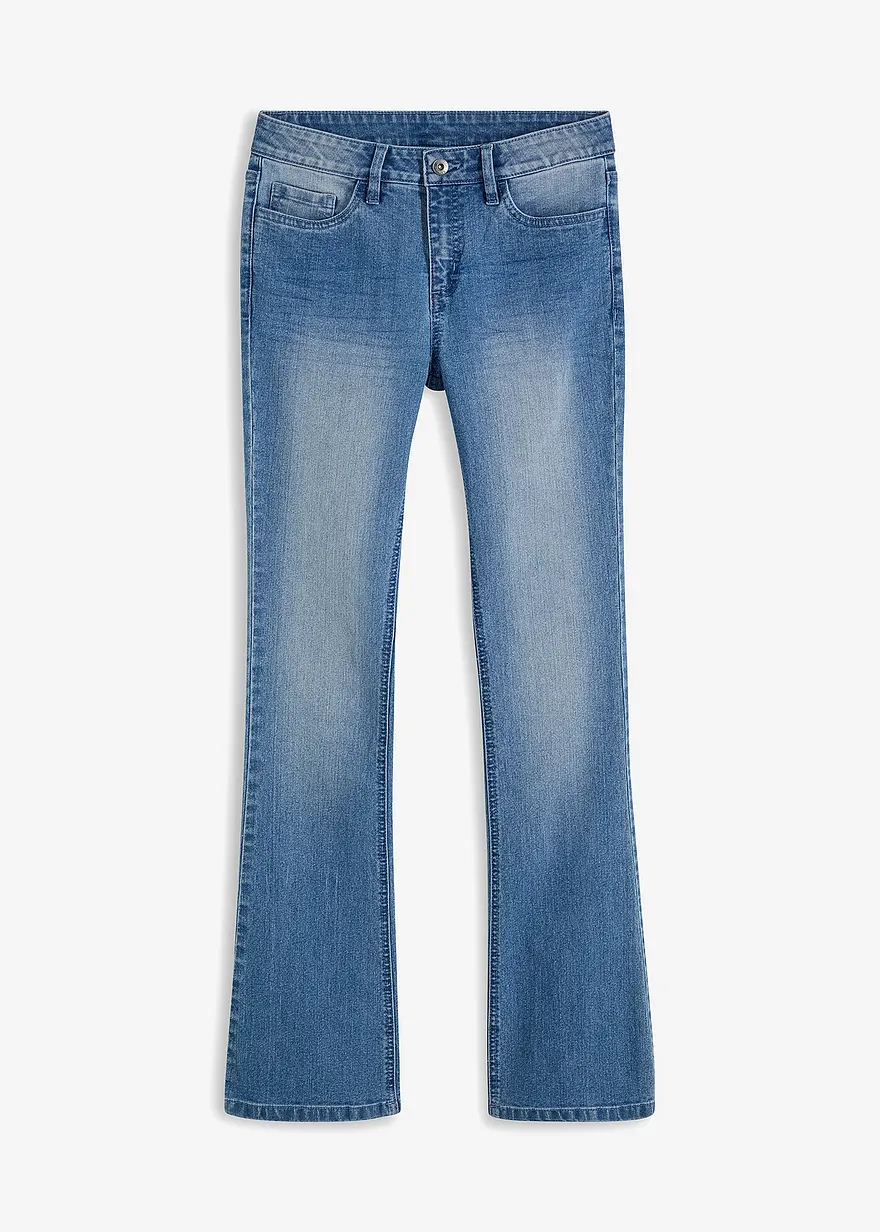 Flared Jeans Mid Waist, Stretch in blau von vorne - bonprix