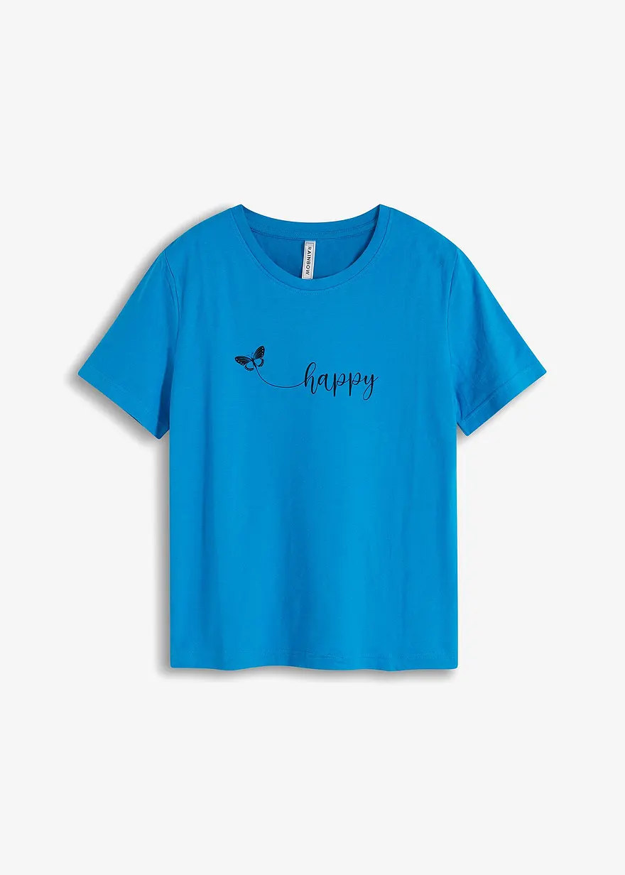 Bedrucktes T-Shirt aus reiner Baumwolle in blau von vorne - bonprix