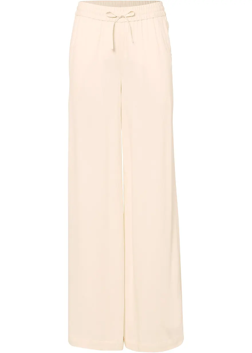 Marlenehose aus leicht glänzender Viskose in beige von vorne - bonprix