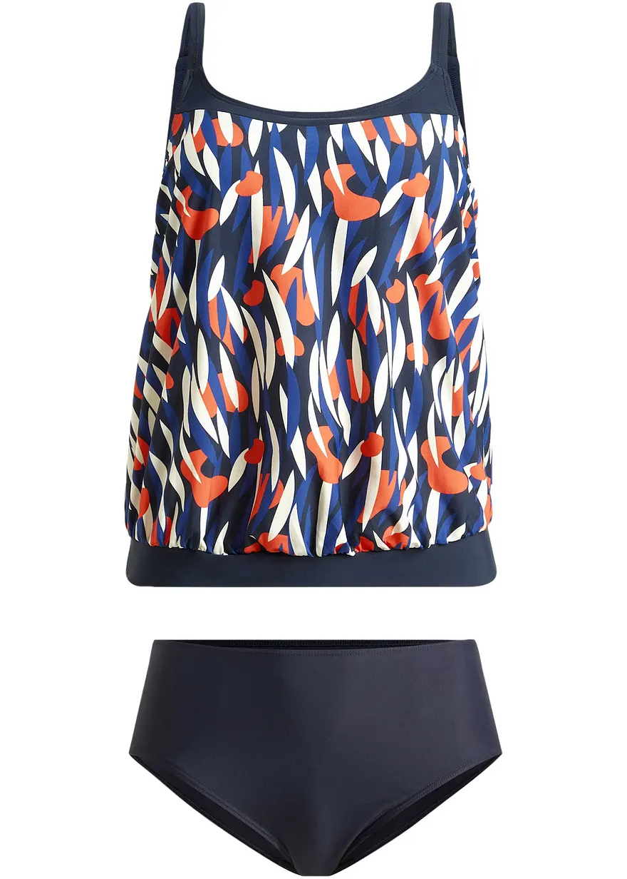 Oversize Tankini (2-tlg.Set) aus recyceltem Polyamid in blau von vorne - bonprix