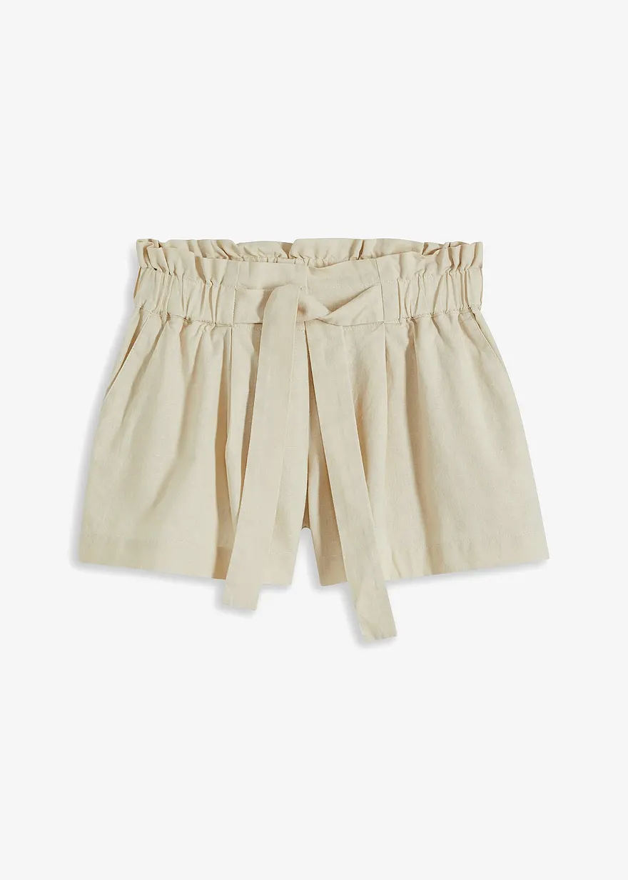 Leinenshorts mit hohem Bund in beige von vorne - BODYFLIRT