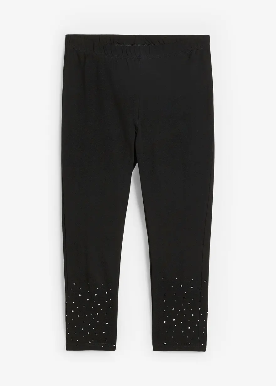 Capri-Leggings mit Glitzersteinen in schwarz von vorne - bonprix