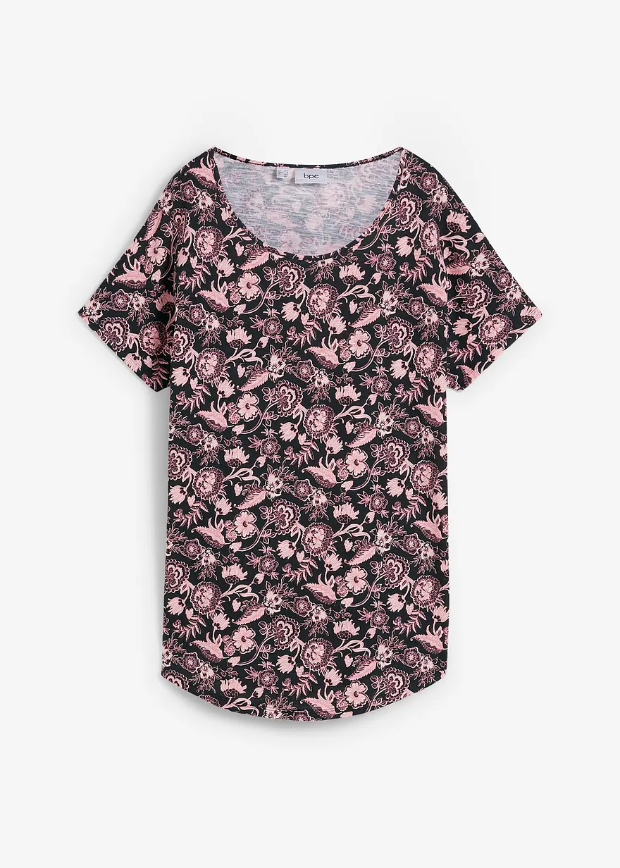 Locker geschnittenes Shirt aus Flammgarn mit abgerundetem Saum aus Bio-Baumwolle in schwarz von vorne - bonprix