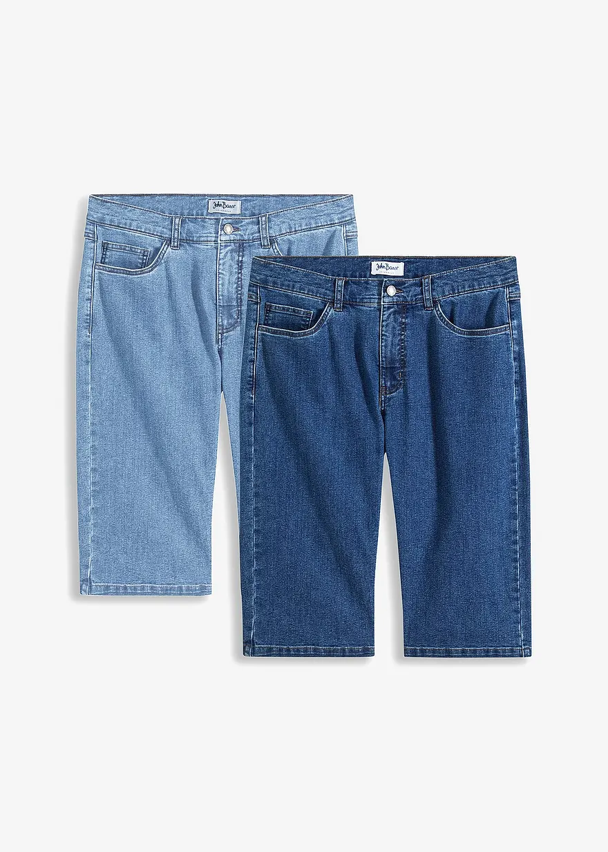 Long-Stretch-Jeans-Bermuda, Regular Fit (2er Pack) in blau von vorne - bonprix