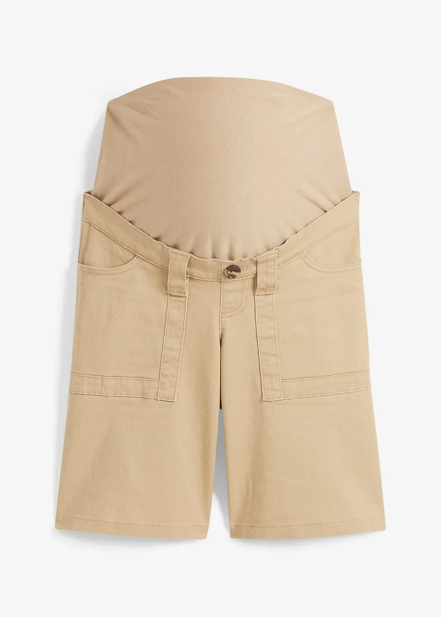 Stretch-Umstandsjeans, kurz in beige von vorne - bpc bonprix collection
