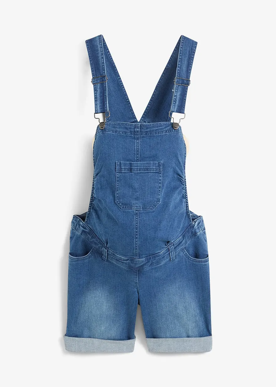 2-in-1 Umstands-Latzshorts und Bermuda-Latzshorts in blau von vorne - bonprix