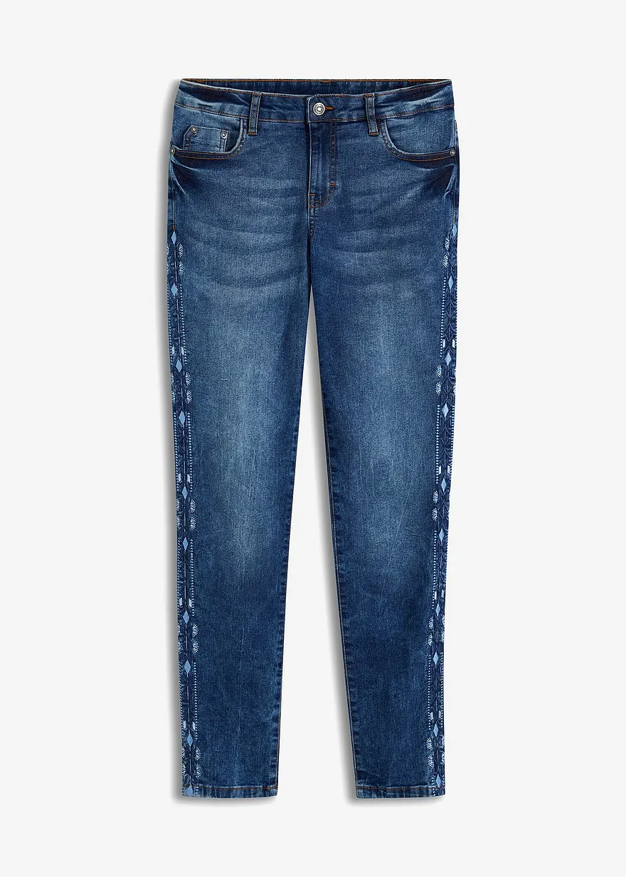 Skinny-Jeans Mid Waist, Stretch in blau von vorne - bonprix