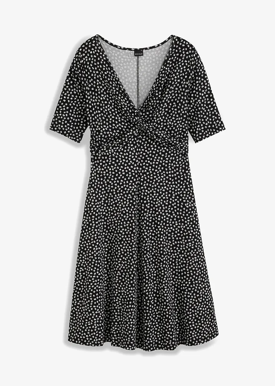Bedrucktes Jersey-Kleid mit Drapierung in schwarz von vorne - bonprix