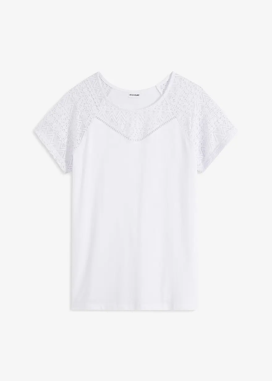 Shirt mit Spitze in weiß von vorne - bonprix