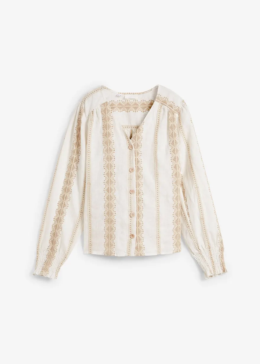Bluse aus reinem Leinen in weiß von vorne - bonprix