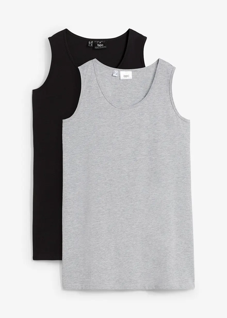 Long-Top, 2er-Pack in schwarz von vorne - bonprix