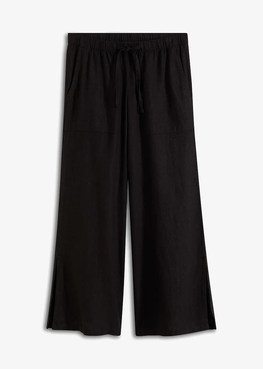 Marlenehose aus Leinen in schwarz von vorne - bonprix