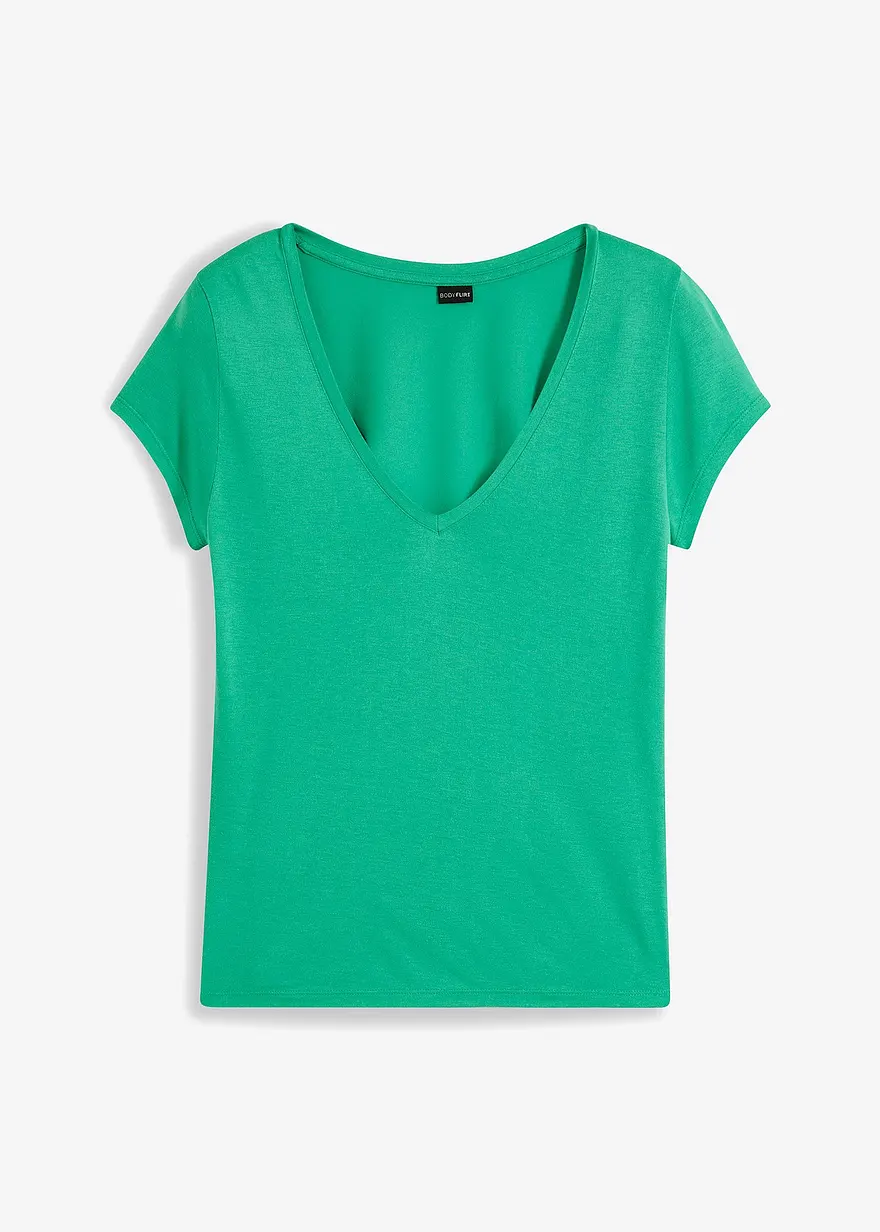 T-Shirt aus softer Viskose in grün von vorne - bonprix