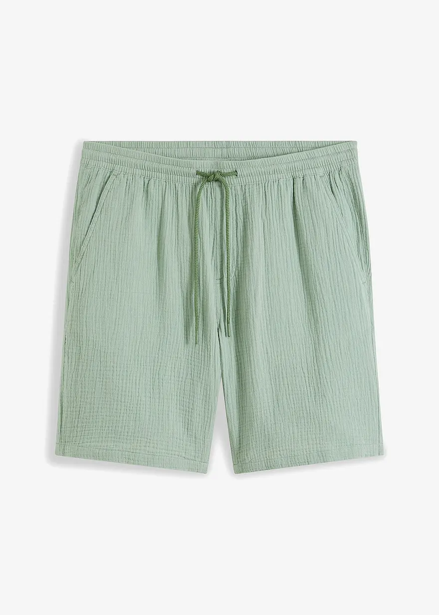 Musselin-Shorts aus reiner Baumwolle, Regular Fit in grün von vorne - bonprix