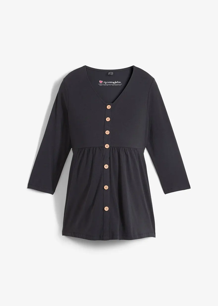 2-in-1 Umstandsshirt und Stillshirt aus Bio-Baumwolle in schwarz von vorne - bonprix