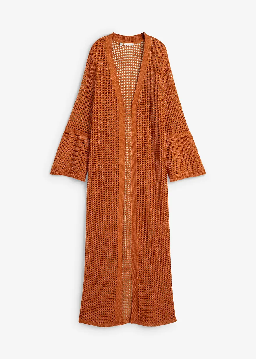 Longstrickjacke aus Viskose-Mix in orange von vorne - bonprix