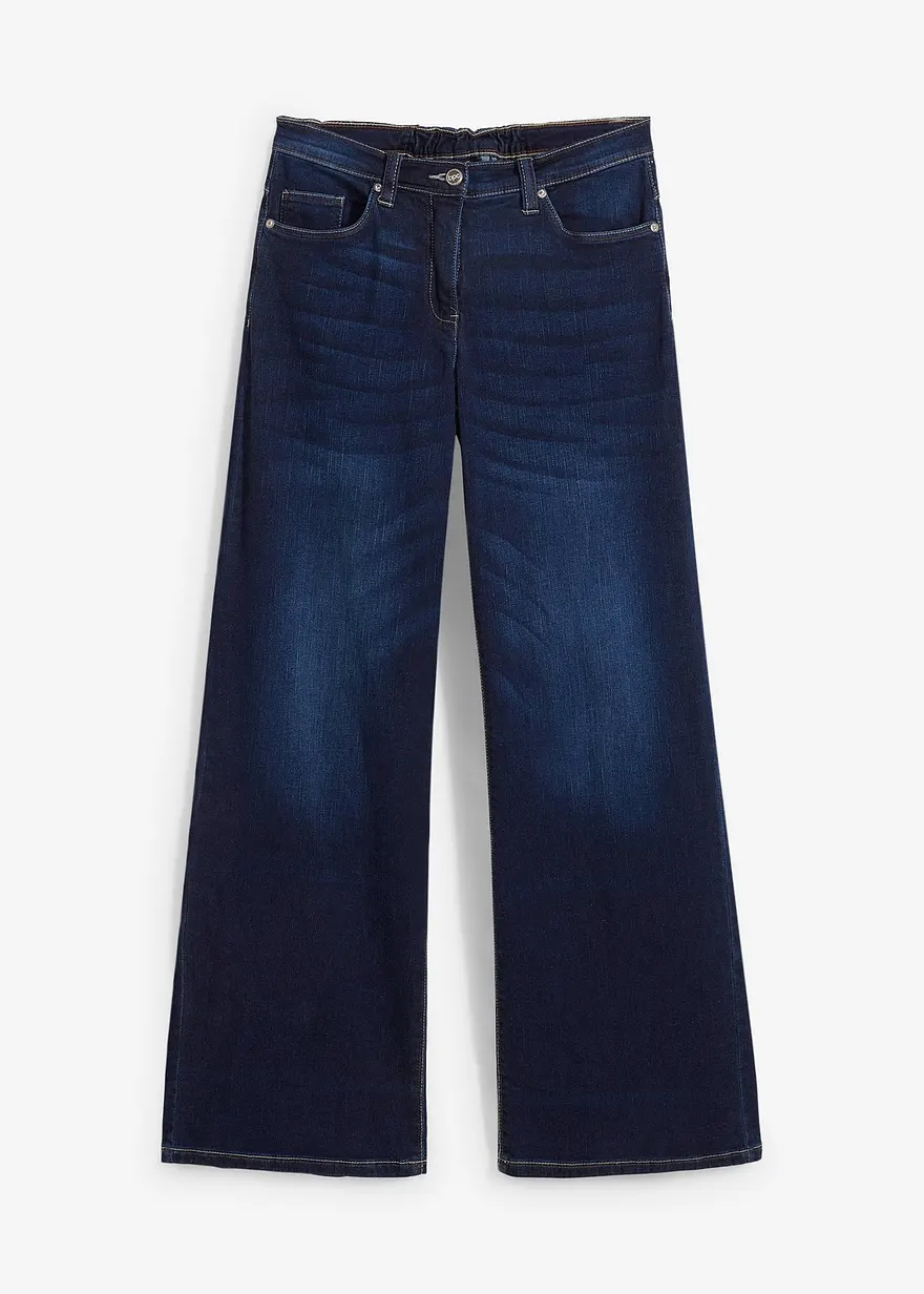 Wide-Leg-Jeans Mid Waist, Bequembund in blau von vorne - bonprix