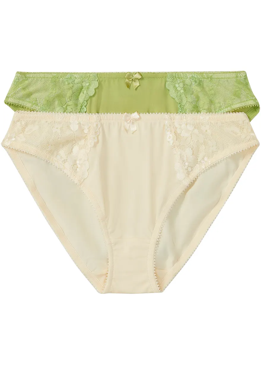 Slip mit zarter Spitze (2er Pack) in grün von vorne - bonprix