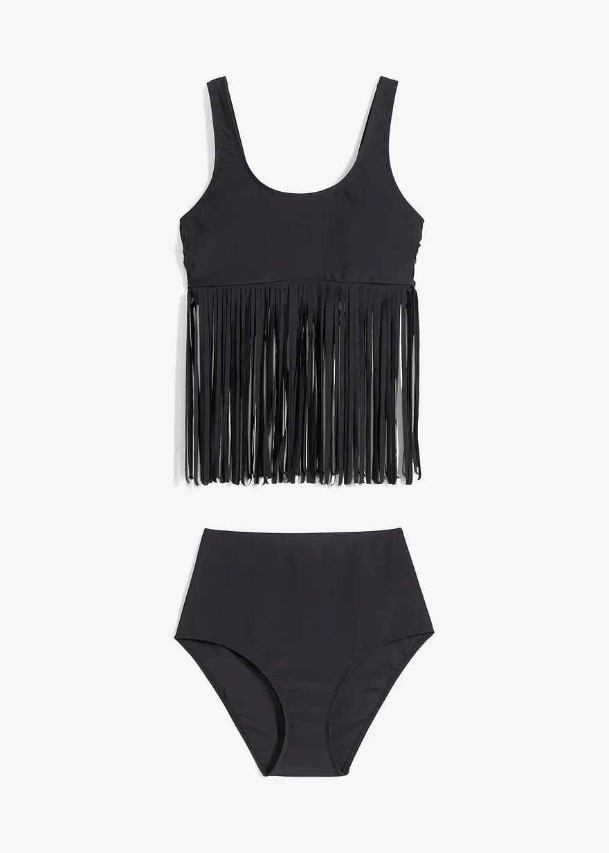 Tankini mit Fransen (2-tlg.Set) in schwarz von vorne - bonprix