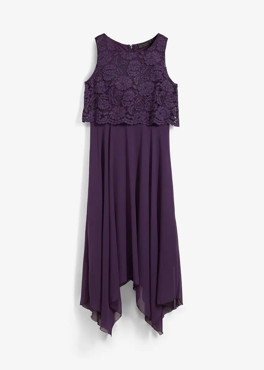 Premium Chiffonkleid mit Spitze in lila von vorne - bonprix
