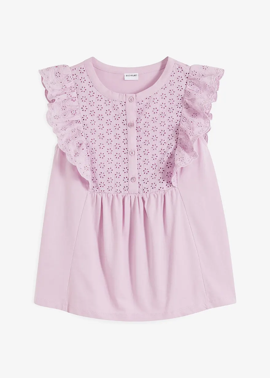 Shirt mit Lochstickerei in lila von vorne - BODYFLIRT