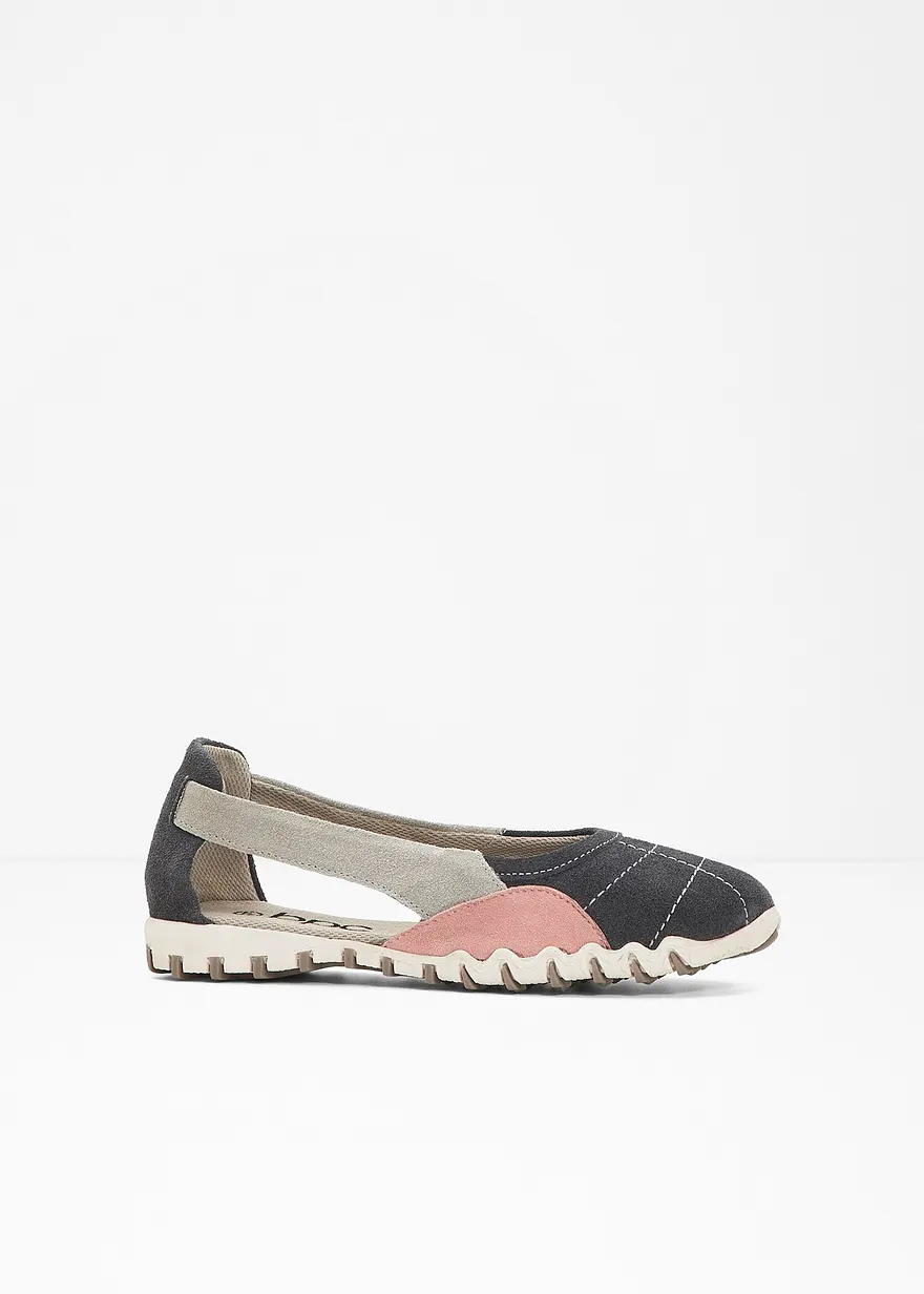 Ballerina aus Leder in grau von vorne - bonprix