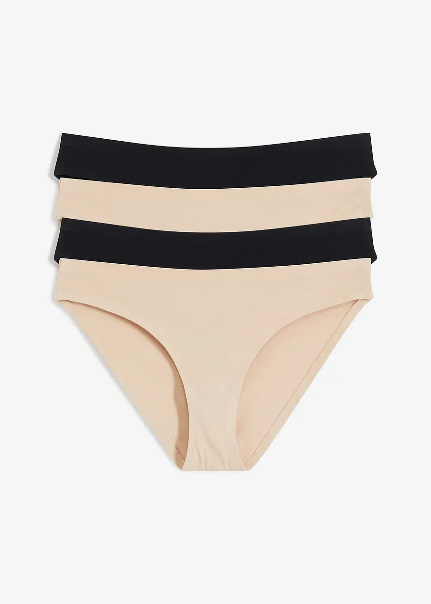 Slip ohne sichtbare Abdrücke aus Bio-Baumwolle (4er Pack) in beige von vorne - bonprix