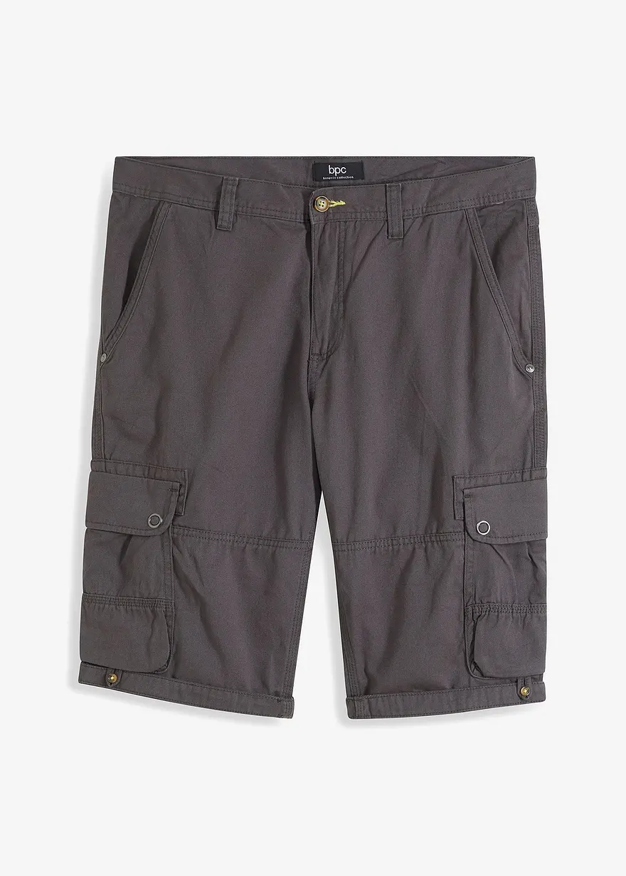 Cargo-Bermuda aus reiner Baumwolle, Regular Fit in grau von vorne - bonprix