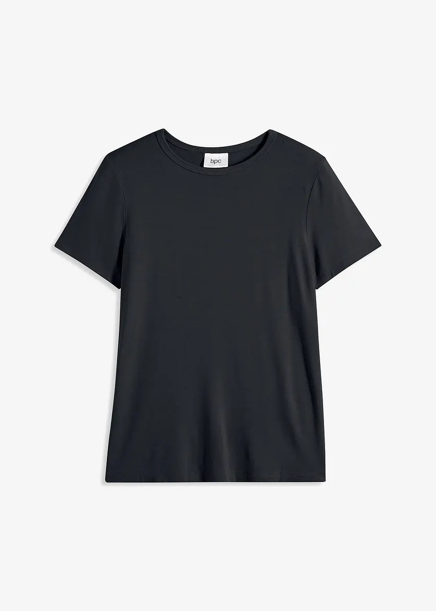 T-Shirt aus fließender Viskose in schwarz von vorne - bonprix