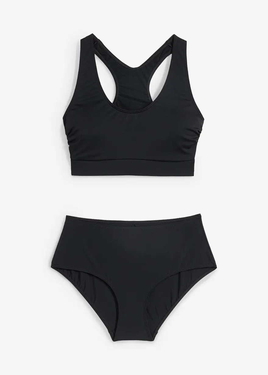 Bustier-Bikini (2-tlg.Set) mit Ringerrücken in schwarz von vorne - bonprix