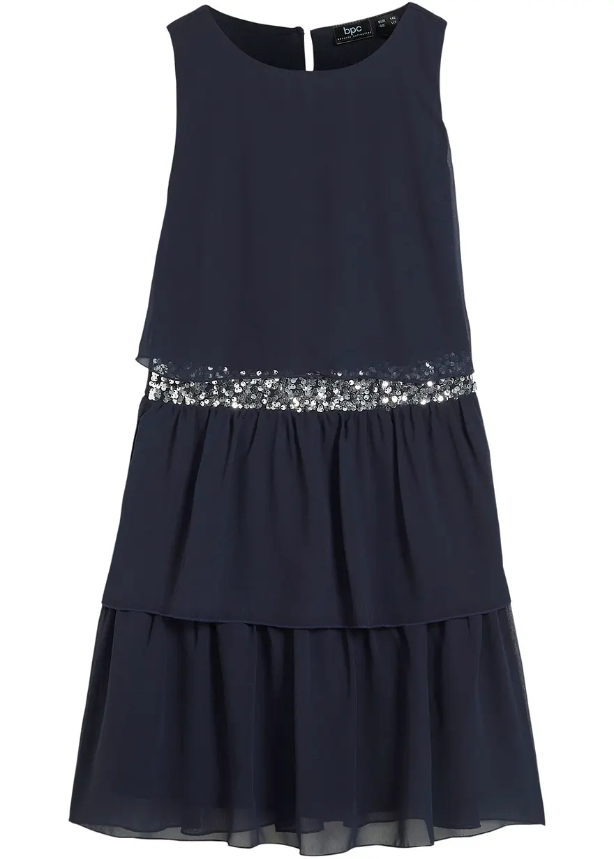 Chiffonkleid mit Paillettenband in blau von vorne - bonprix