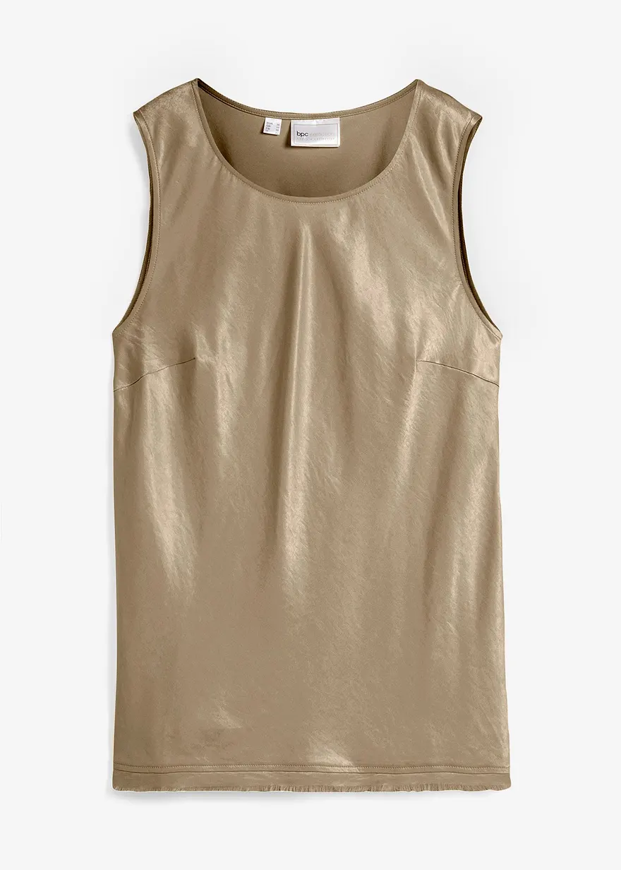 Blusentop aus fließendem Satin in beige von vorne - bonprix