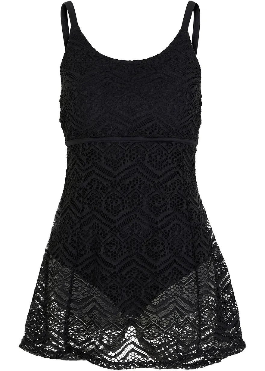 Badekleid mit Spitze in schwarz von vorne - bonprix