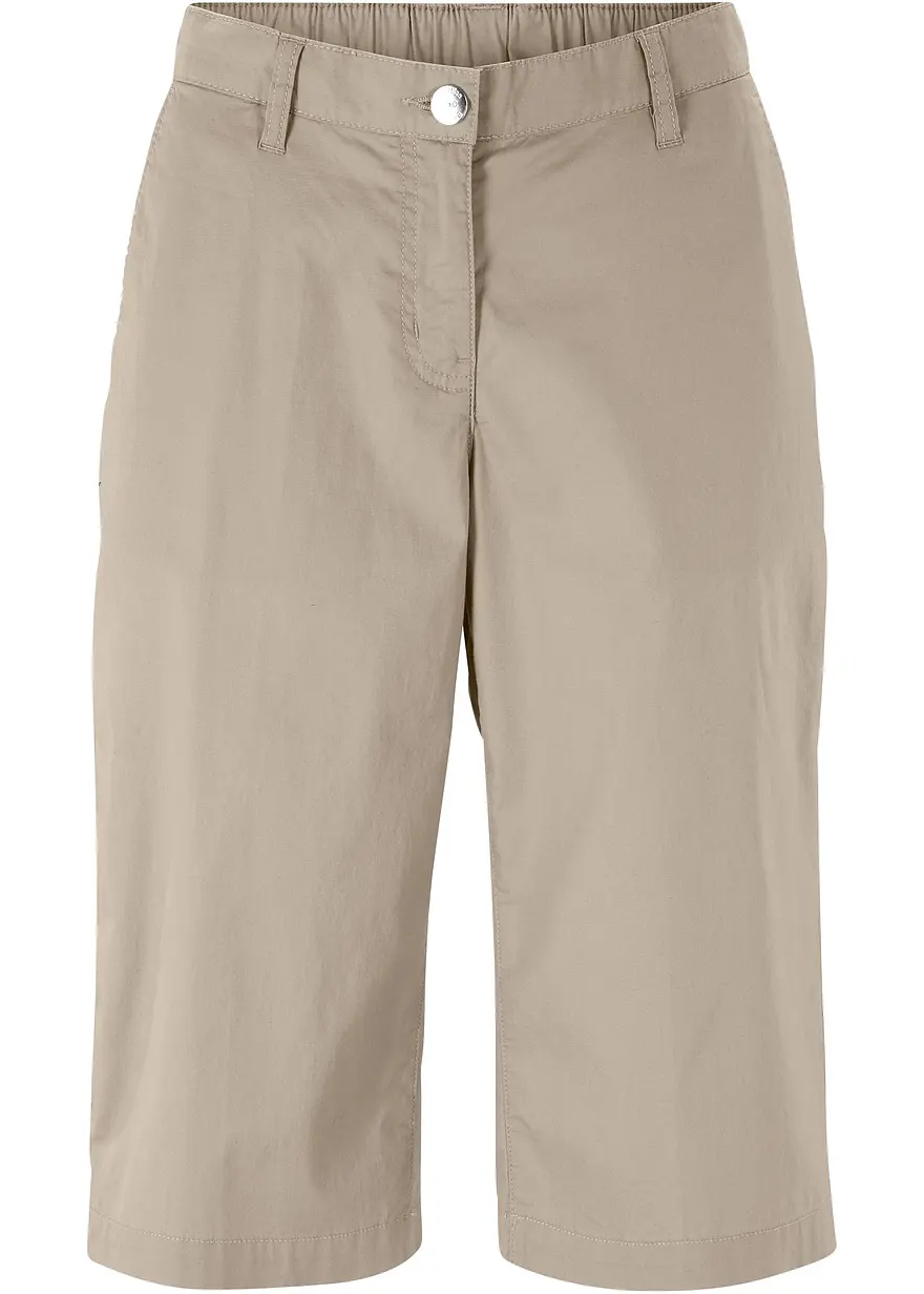 Long-Bermuda mit elastischem Bund in beige von vorne - bonprix