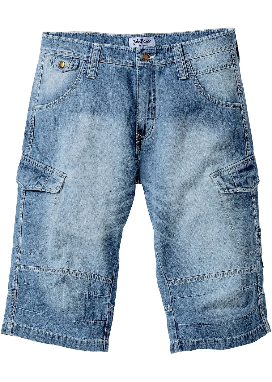 Leichte Jeans-Long-Cargobermuda, Relaxed Fit in blau von vorne - bonprix