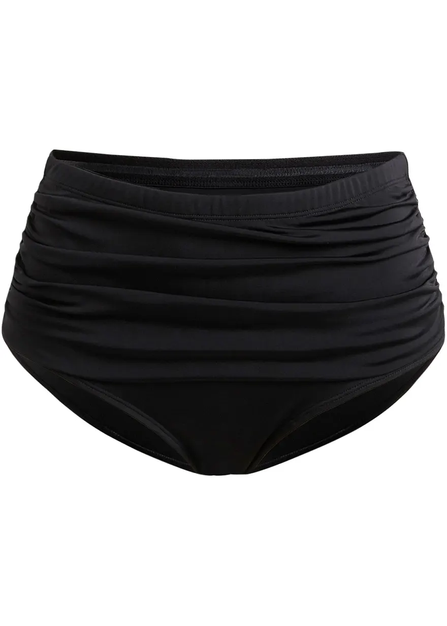 Light Highwaist Shape-Bikinihose mit Raffung in schwarz von vorne - bonprix
