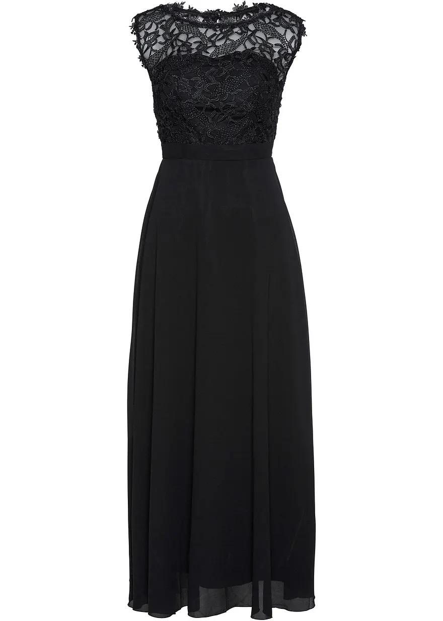 Maxikleid mit Spitze in schwarz von vorne - bonprix