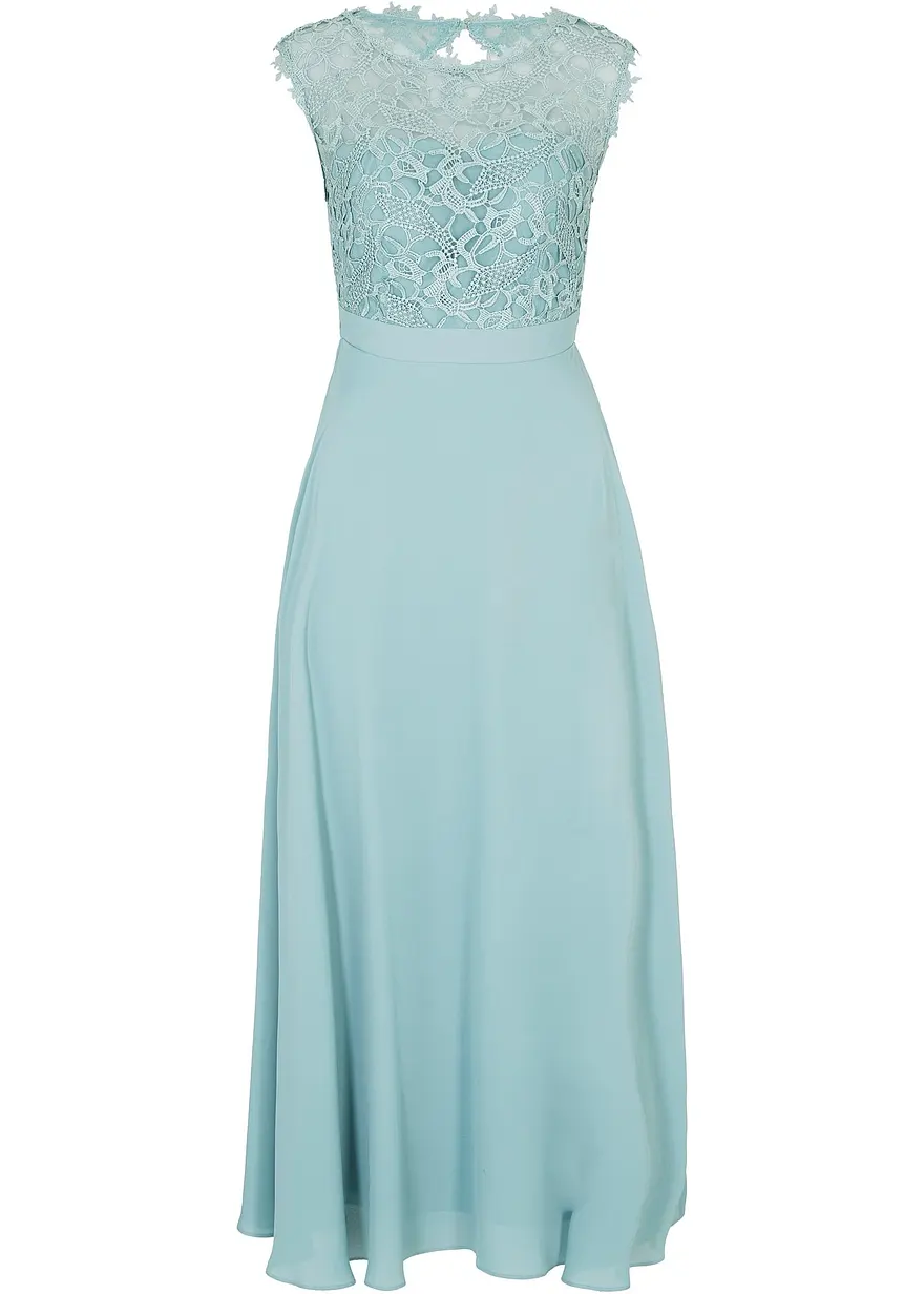 Maxikleid mit Spitze in blau von vorne - bonprix
